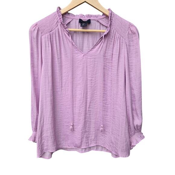 Rachel Roy Womens Lilac Purple Peasant Top M Boho Cottage Tassels Puff Sleeve - Picture 1 of 10